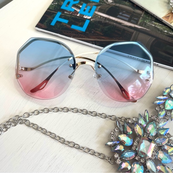 Geo Octagon Ombré Metal Frame Sunnies Sunglasses New - Picture 1 of 7